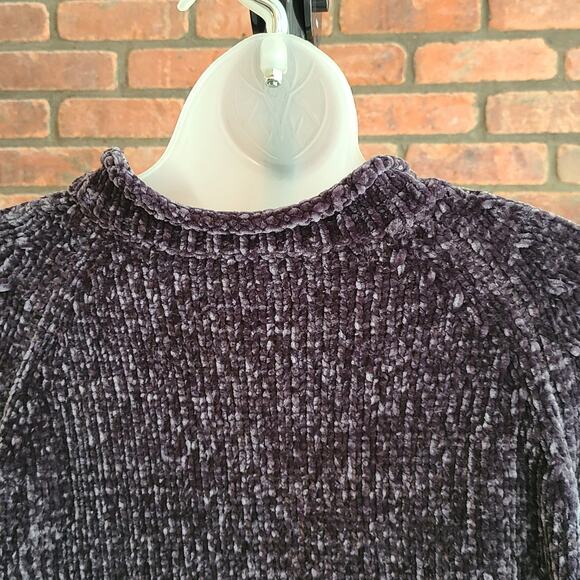 Chenille Crew Neck Sweater Top, Quarter Lace up Tunic - Picture 6 of 9